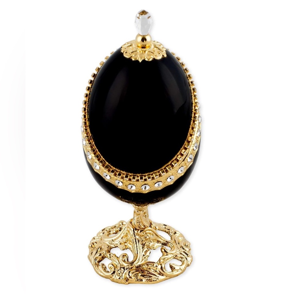 Splendid Music Box Black Egg Shaped Jewelry Box with Crystallized Swarovski